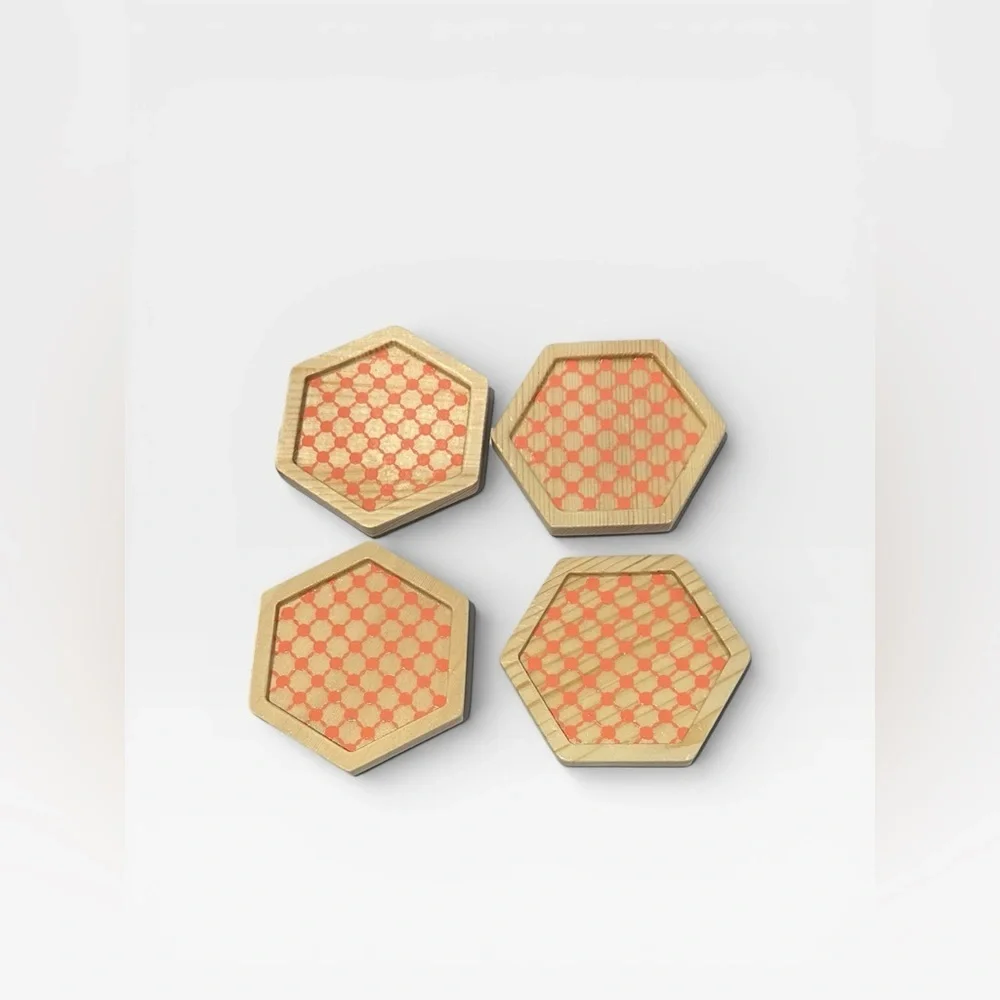 4 wooden drink coasters with design